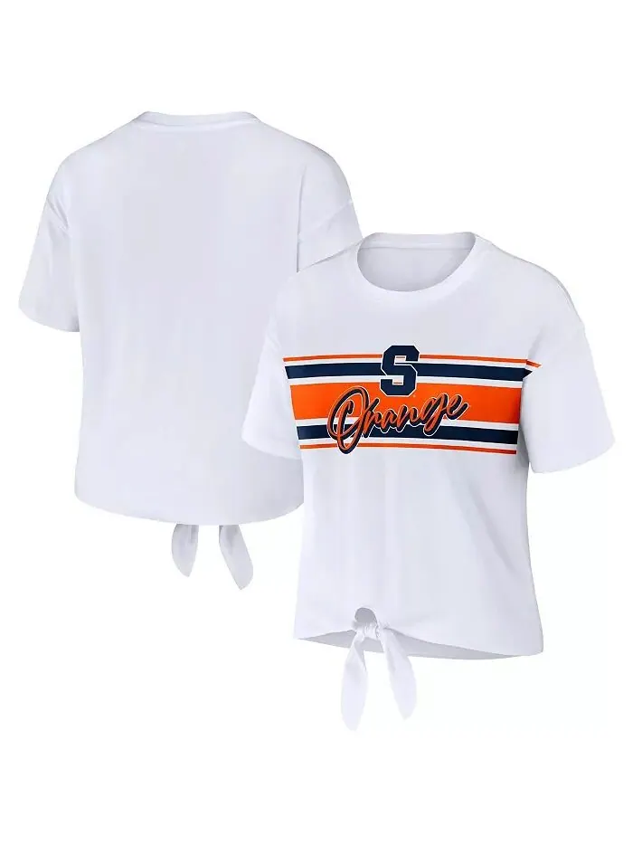 Женская белая укороченная футболка Syracuse Orange Striped с узлом спереди WEAR by Erin Andrews