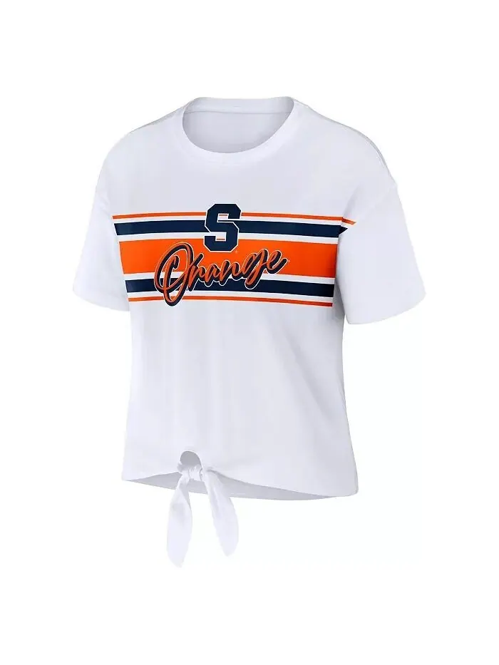 Женская белая укороченная футболка Syracuse Orange Striped с узлом спереди WEAR by Erin Andrews — изображение 3 из 3
