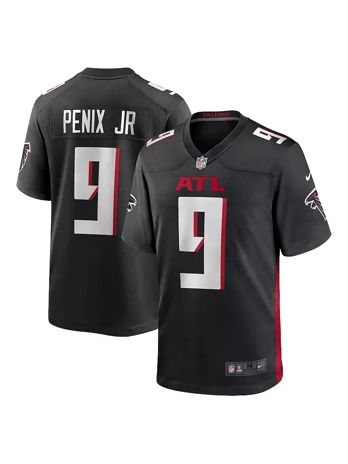 Мужская игровая футболка Michael Penix Jr. черная Atlanta Falcons, выбор в первом раунде драфта NFL