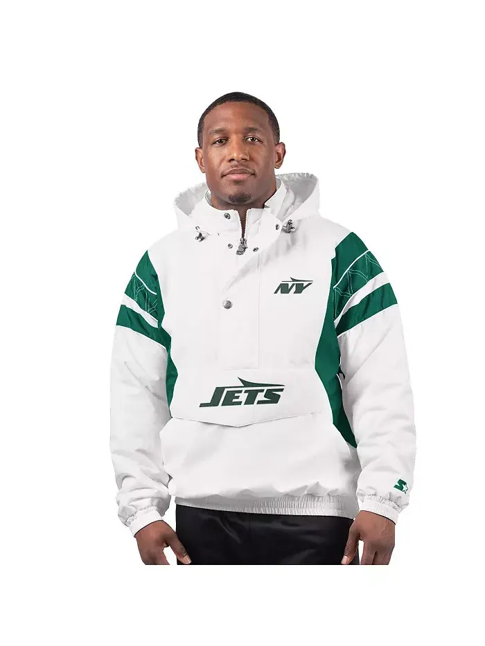 Мужская белая худи-куртка New York Jets Gotham City с молнией до половины Starter
