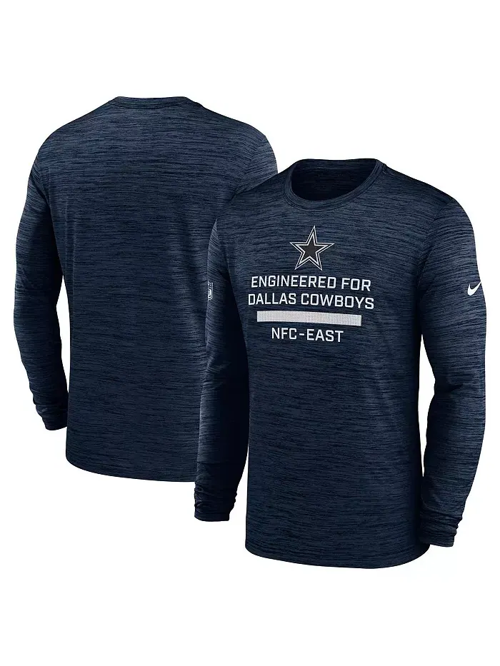 Мужская синяя футболка Dallas Cowboys Sideline Velocity Performance с длинным рукавом Nike