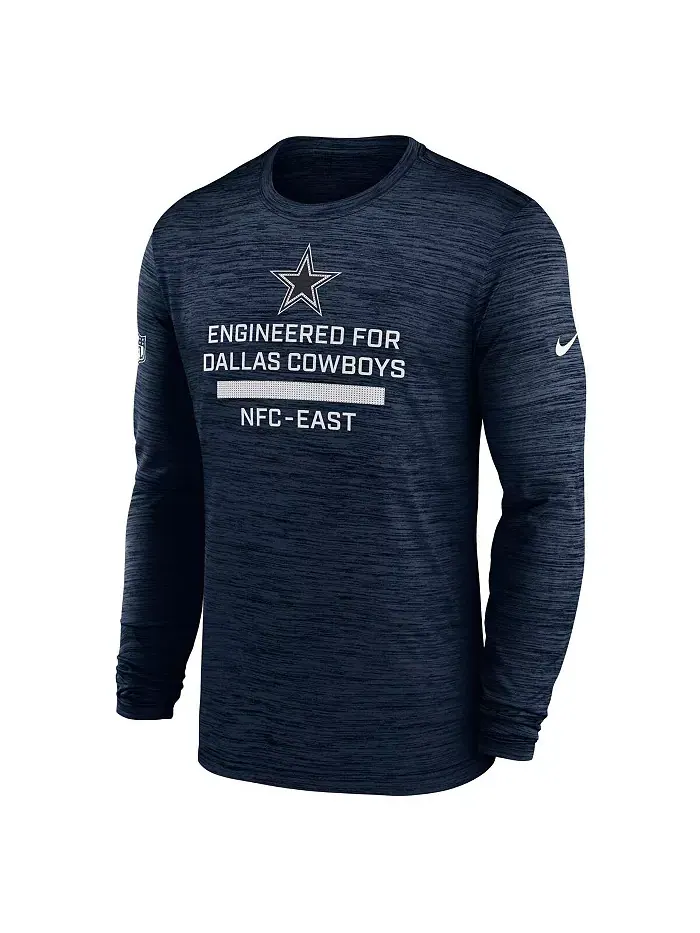 Мужская синяя футболка Dallas Cowboys Sideline Velocity Performance с длинным рукавом Nike — изображение 2 из 3