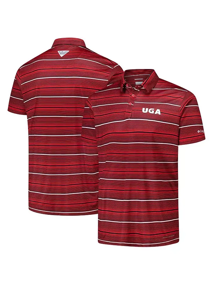Мужская поло Red Georgia Bulldogs PFG Super Terminal Tackle Omni-Shade в полоску Columbia — изображение 1 из 3