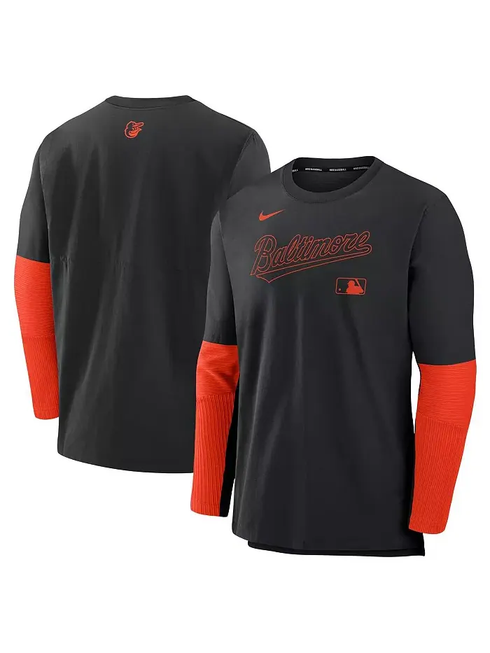 Мужская черно-оранжевая толстовка Baltimore Orioles Authentic Collection легкая трикотажная с