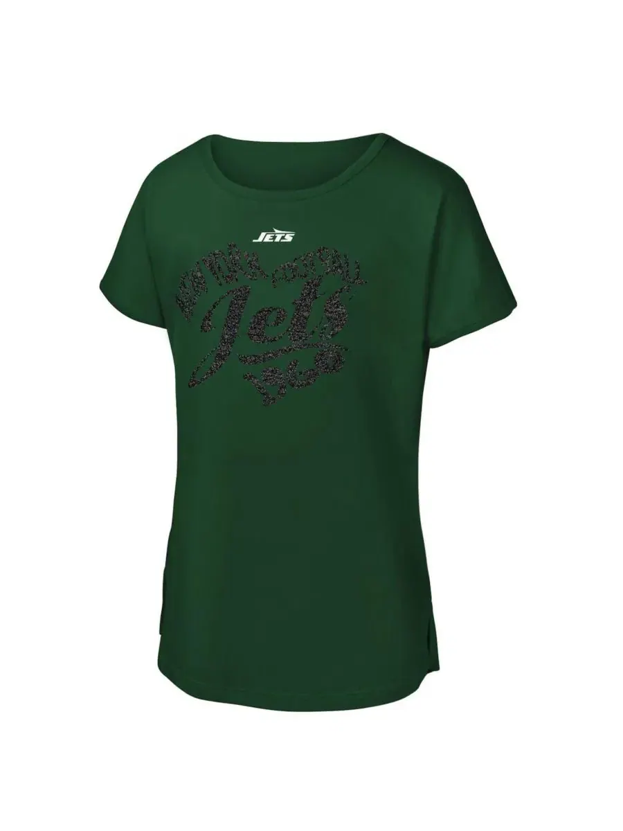 Футболка-долман с принтом Script Heart New York Jets Outerstuff — изображение 1 из 1, зеленый