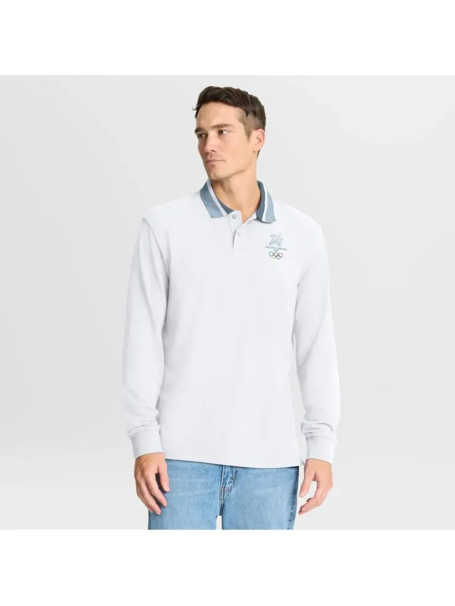 Fanatics Мужская белая поло-рубашка Milano Cortina с длинным рукавом, посвященная зимним — изображение 1 из 3, белый серый