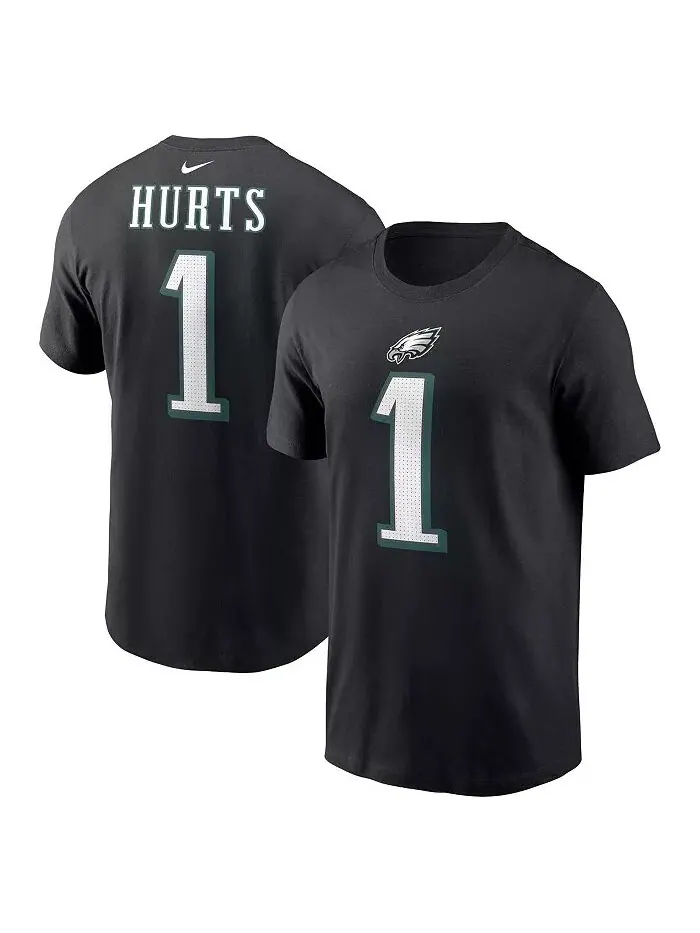Мужская черная футболка Jalen Hurts Philadelphia Eagles с именем и номером игрока Nike — изображение 1 из 3