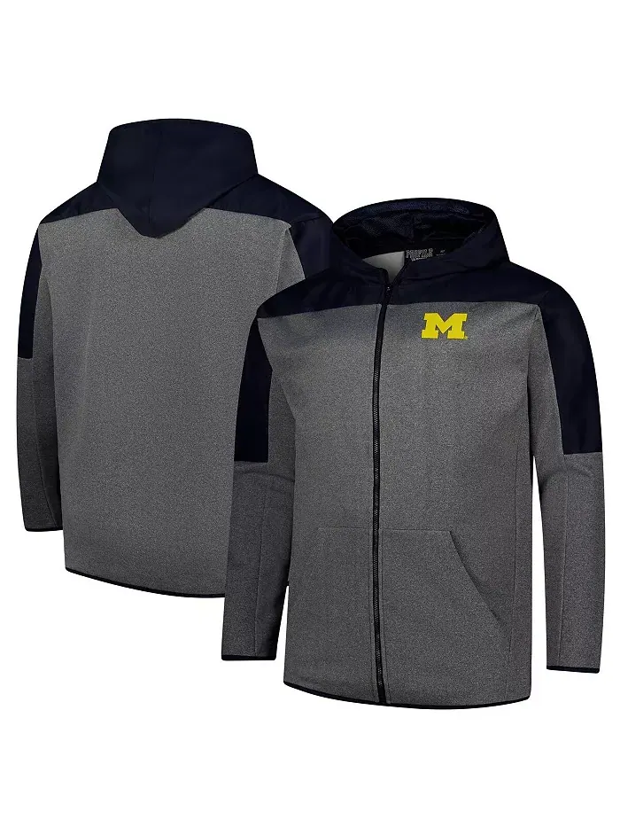 Мужская синяя и серая толстовка с молнией Michigan Wolverines Big Tall Pieced Full-Zip Hoodie — изображение 1 из 3