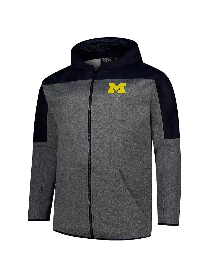 Мужская синяя и серая толстовка с молнией Michigan Wolverines Big Tall Pieced Full-Zip Hoodie — изображение 3 из 3