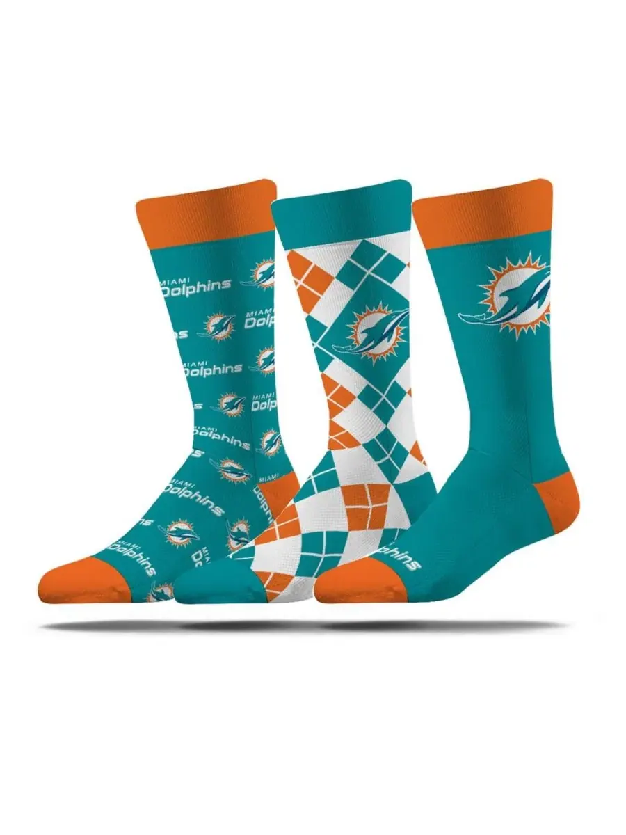 Комплект носков с принтом Miami Dolphins, 3 пары Strideline — без цвета