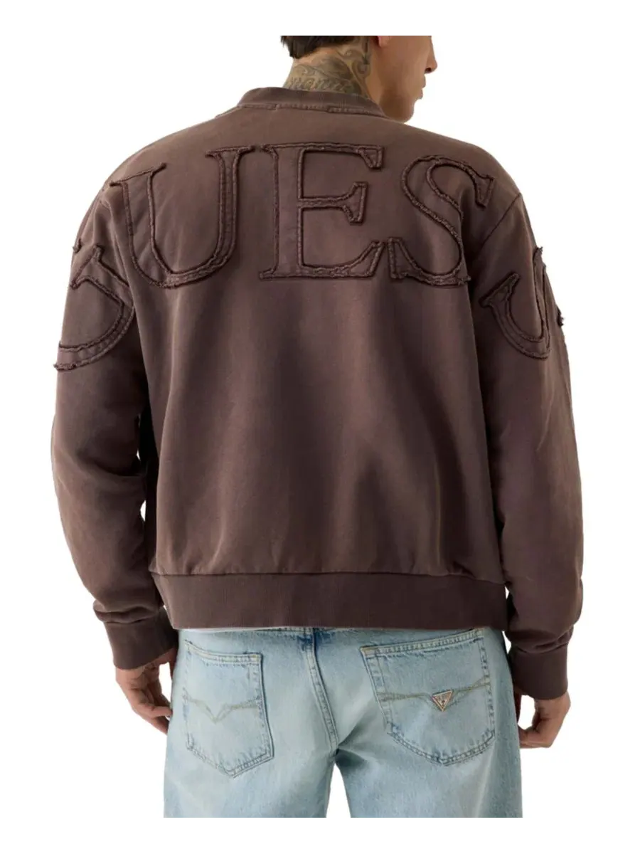 Свитшот с принтом на спине, с воротником-стойкой и молнией, Zip Patch Logo GUESS, Silk Taupe — изображение 1 из 5