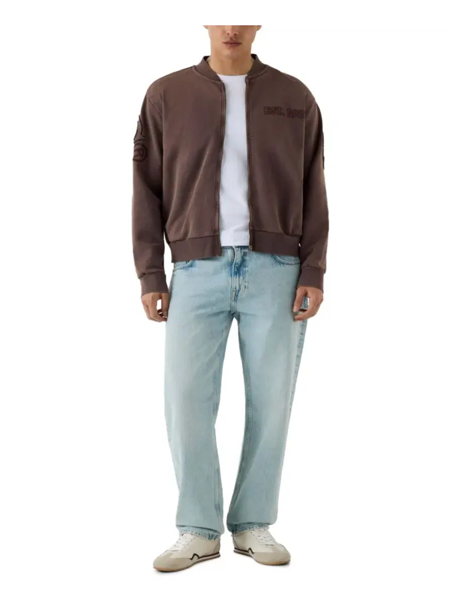 Свитшот с принтом на спине, с воротником-стойкой и молнией, Zip Patch Logo GUESS, Silk Taupe — изображение 2 из 5
