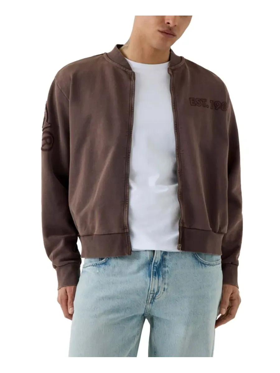 Свитшот с принтом на спине, с воротником-стойкой и молнией, Zip Patch Logo GUESS, Silk Taupe — изображение 4 из 5