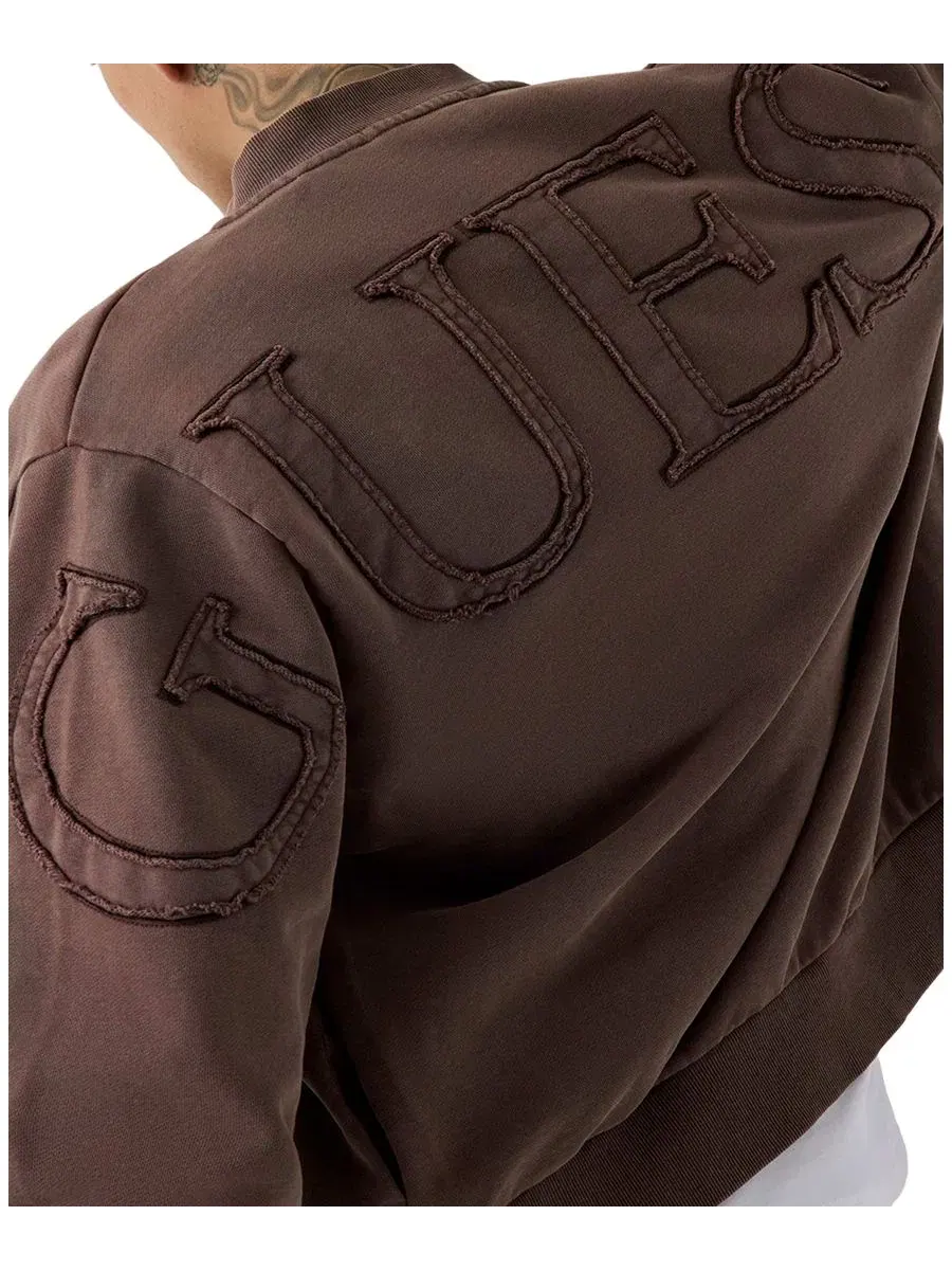 Свитшот с принтом на спине, с воротником-стойкой и молнией, Zip Patch Logo GUESS, Silk Taupe — изображение 5 из 5