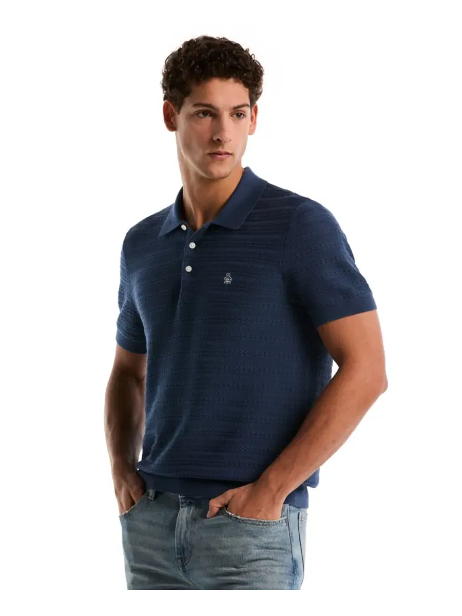 Мужская рубашка-поло с жаккардовым точечным узором, Slim Fit Original Penguin, Sargasso Sea — изображение 1 из 5