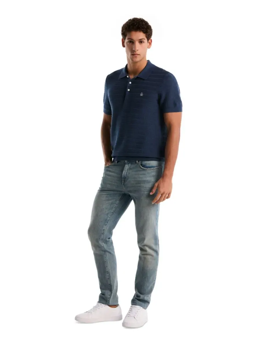 Мужская рубашка-поло с жаккардовым точечным узором, Slim Fit Original Penguin, Sargasso Sea — изображение 2 из 5
