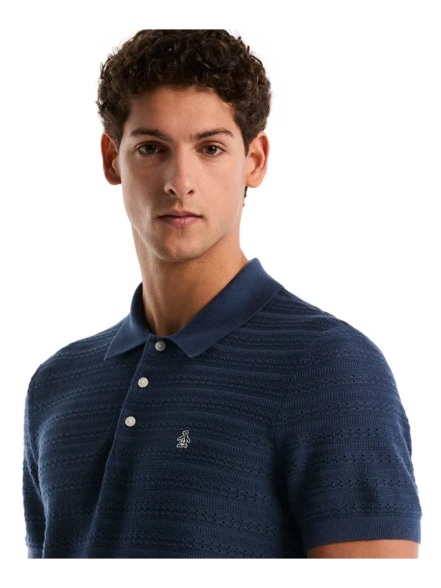 Мужская рубашка-поло с жаккардовым точечным узором, Slim Fit Original Penguin, Sargasso Sea — изображение 4 из 5
