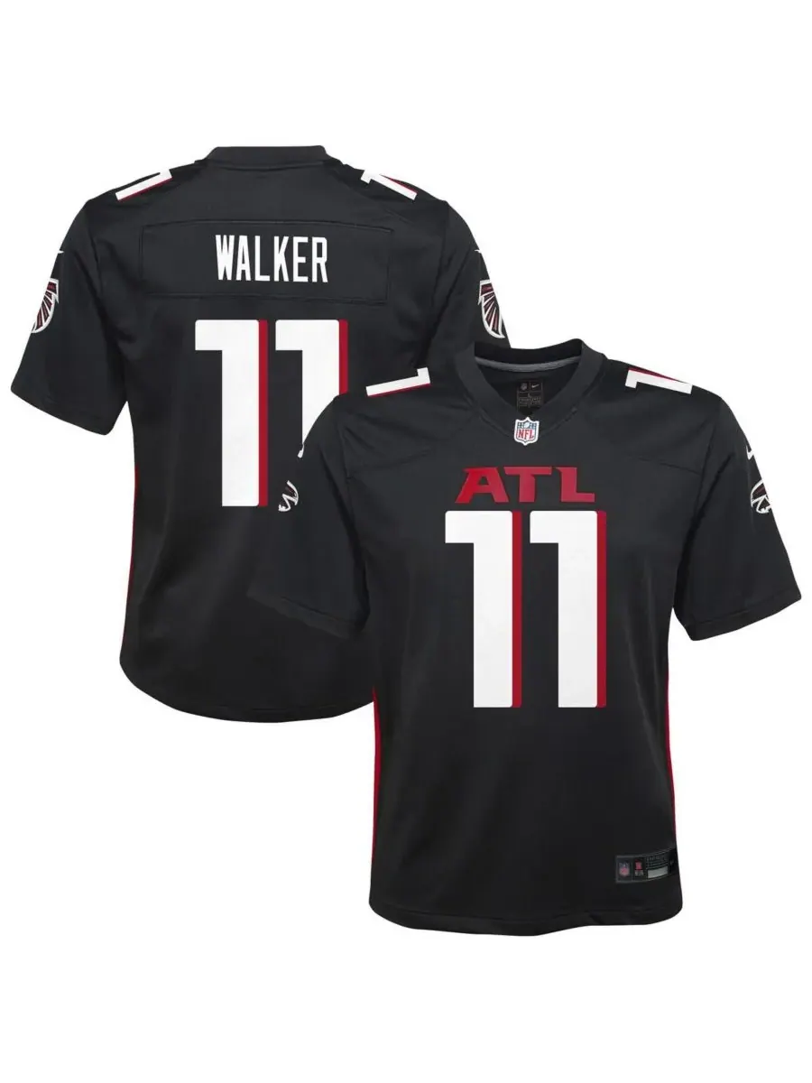 Nike Большая футболка для мальчиков и девочек Jalon Walker Black Atlanta Falcons Team Game Jersey — изображение 1 из 3