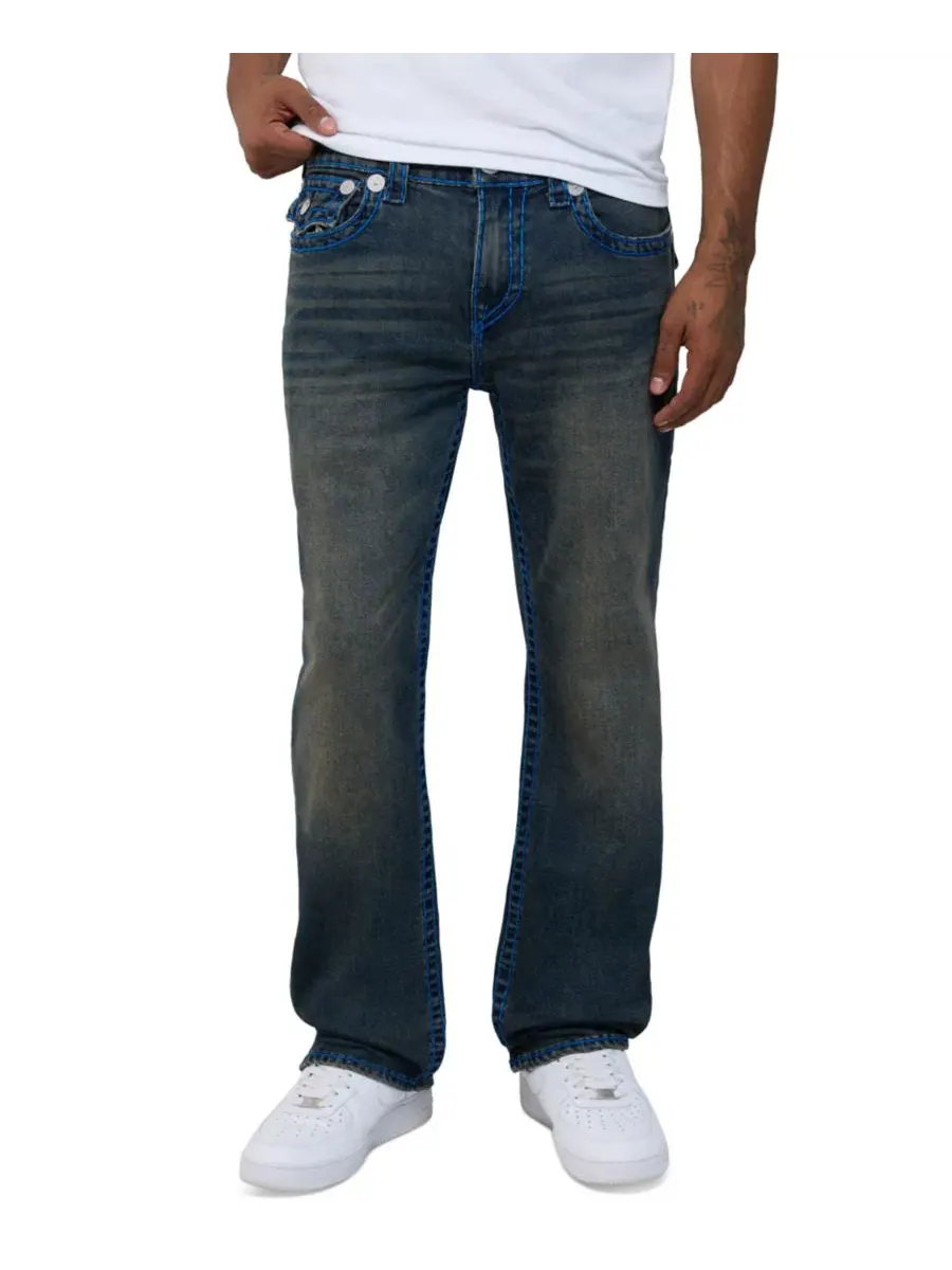 Джинсы прямого кроя с флэп-карманами и стежкой Super T True Religion, Greenland Dark Wash