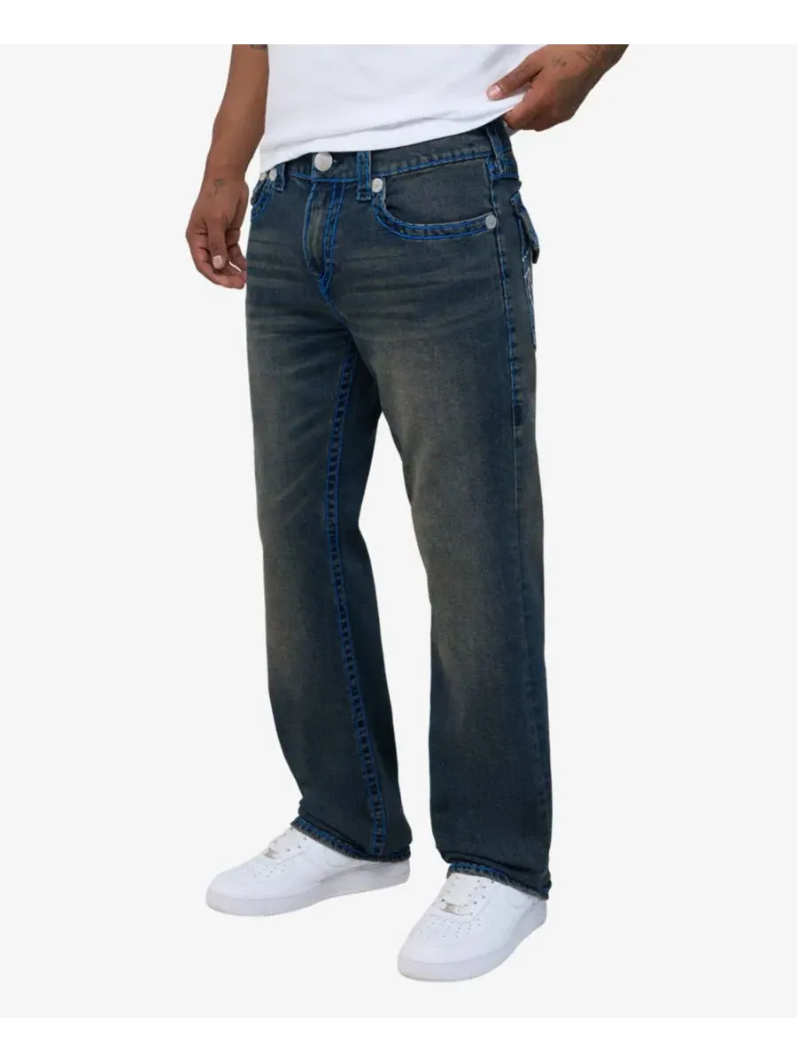 Джинсы прямого кроя с флэп-карманами и стежкой Super T True Religion, Greenland Dark Wash — изображение 2 из 3
