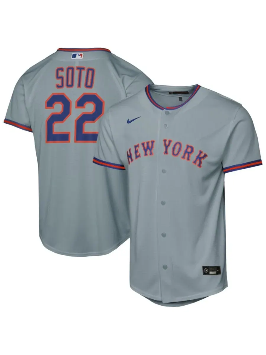 Детская футболка-джерси с длинным рукавом Juan Soto Gray New York Mets Road Replica Nike