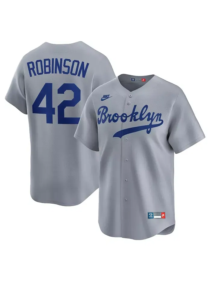 Мужская бейсбольная джерси Jackie Robinson серого цвета Brooklyn Dodgers в ретро-стиле из коллекции