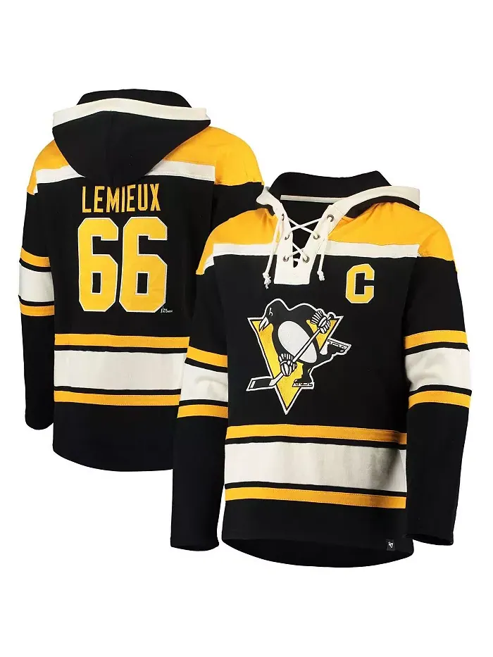 Мужская черная толстовка с запахом Pittsburgh Penguins с именем и номером Марио Лемье, вышедшего из — изображение 1 из 4