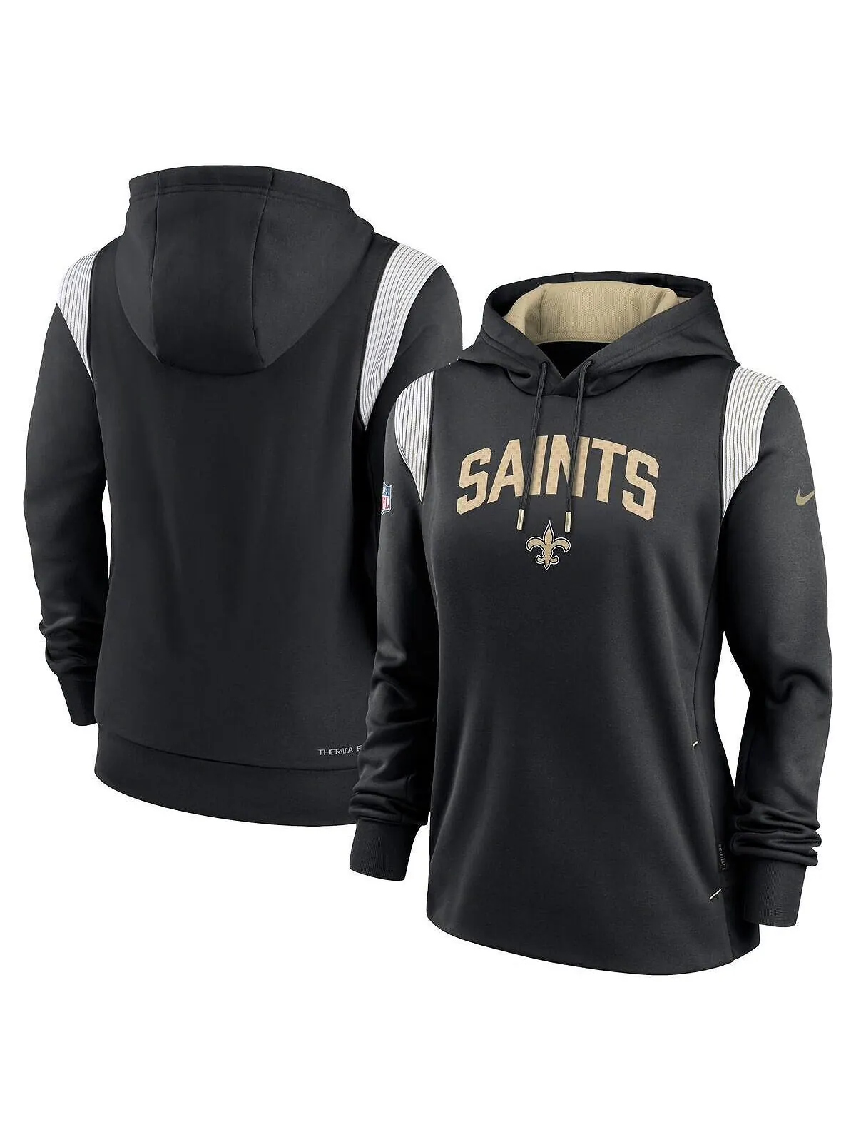 Женская черная толстовка с капюшоном new orleans saints sideline stack performance pullover Nike