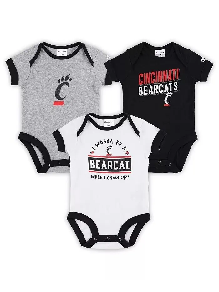 Комплект из трех боди для мальчиков и девочек черного и серого цветов Cincinnati Bearcats I Wanna — изображение 1 из 2