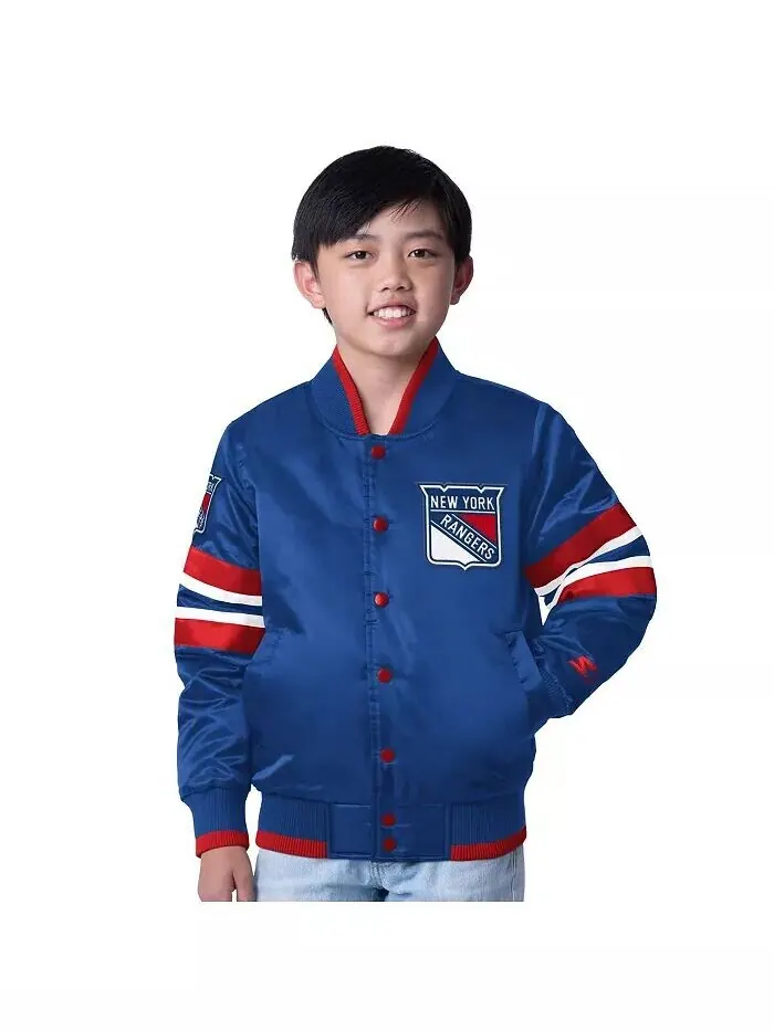 Куртка New York Rangers Scout 1 для больших мальчиков и девочек, сине-красная, на кнопках