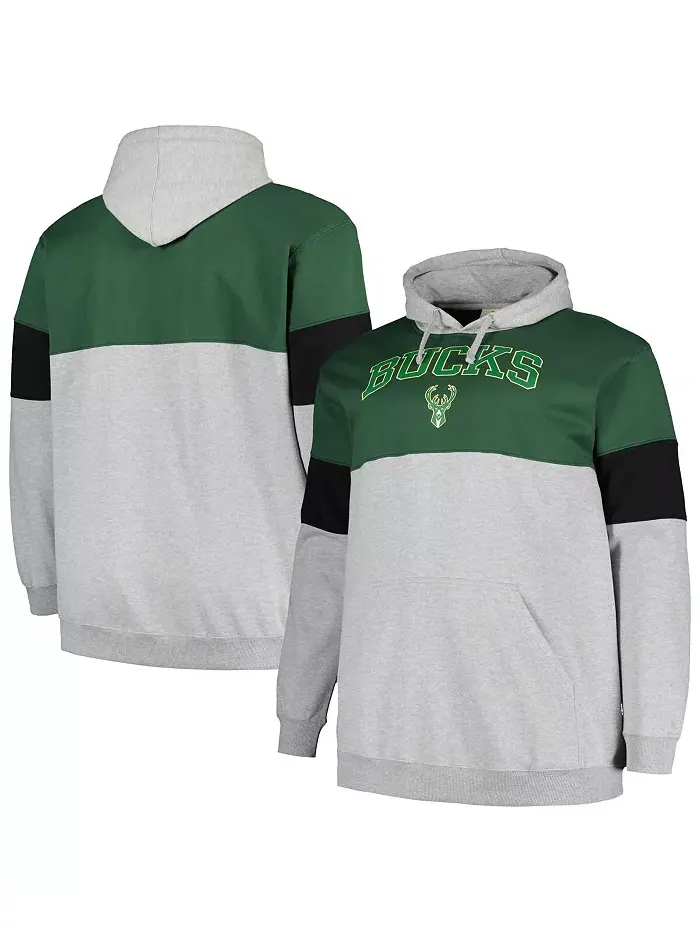 Мужская толстовка с капюшоном Milwaukee Bucks большого и высокого размера в цвете Hunter Green и — изображение 1 из 3