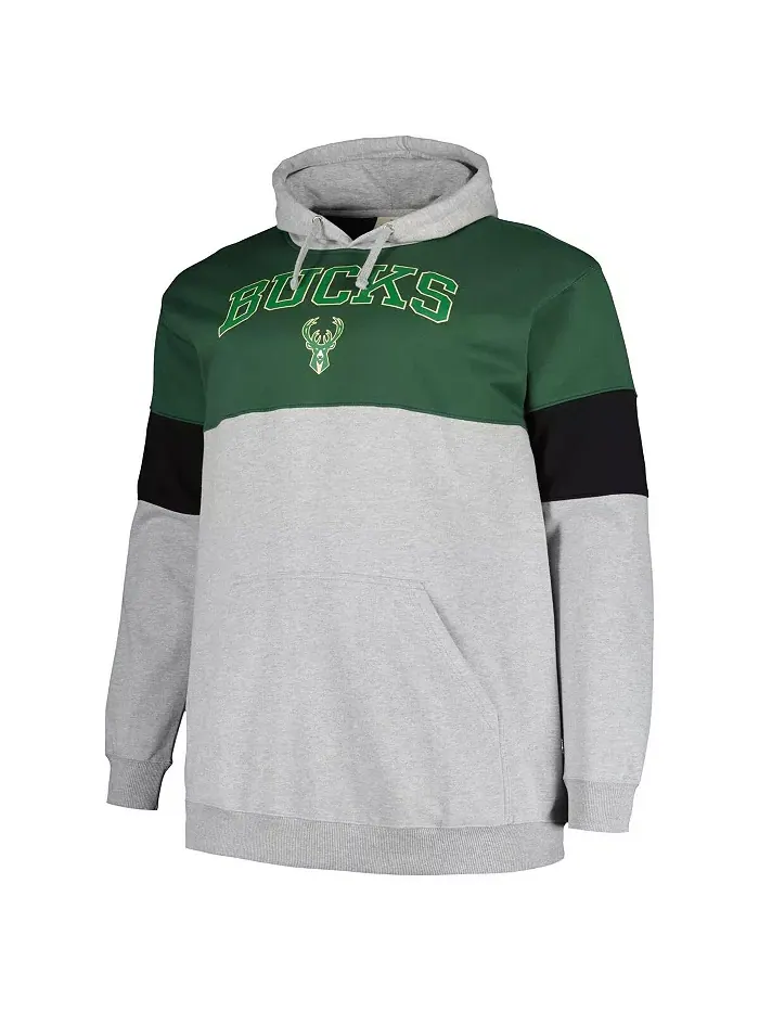 Мужская толстовка с капюшоном Milwaukee Bucks большого и высокого размера в цвете Hunter Green и — изображение 2 из 3