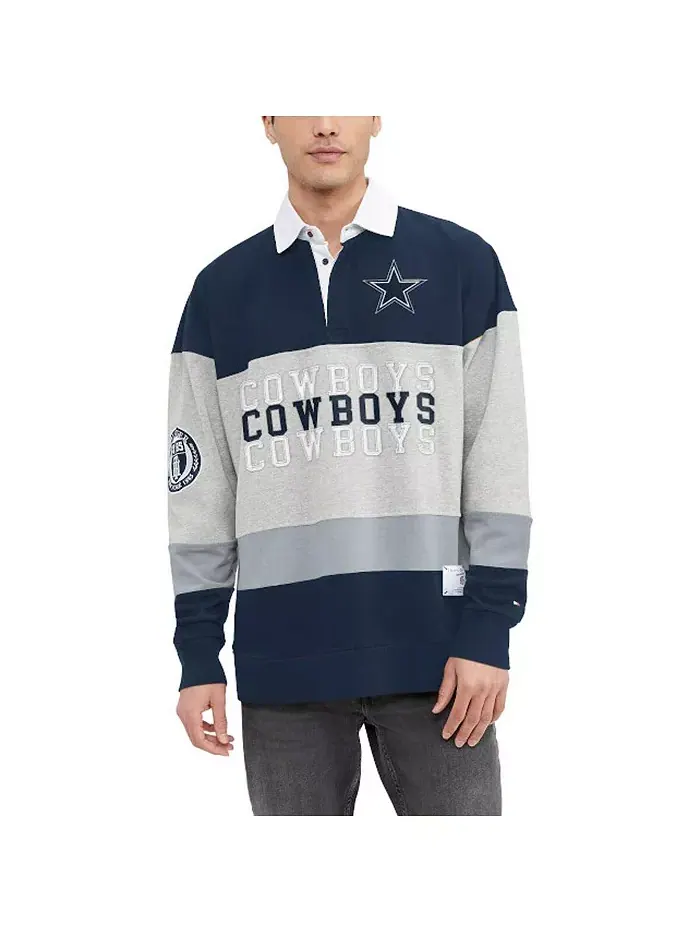 Мужская оверсайз рубашка-поло с длинным рукавом Dallas Cowboys Connor в цветах хизер серый и — изображение 1 из 4