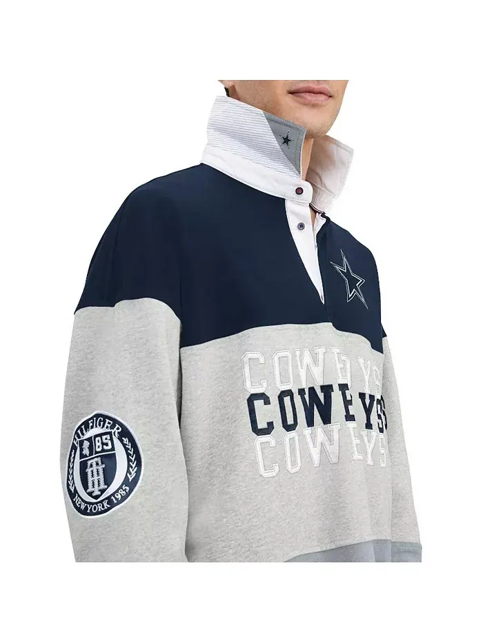 Мужская оверсайз рубашка-поло с длинным рукавом Dallas Cowboys Connor в цветах хизер серый и — изображение 2 из 4