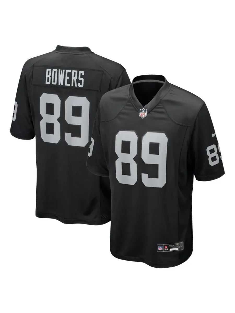 Nike Большая детская и девичья черная игровая футболка команды Las Vegas Raiders имени Брока Боуэрса — изображение 1 из 3
