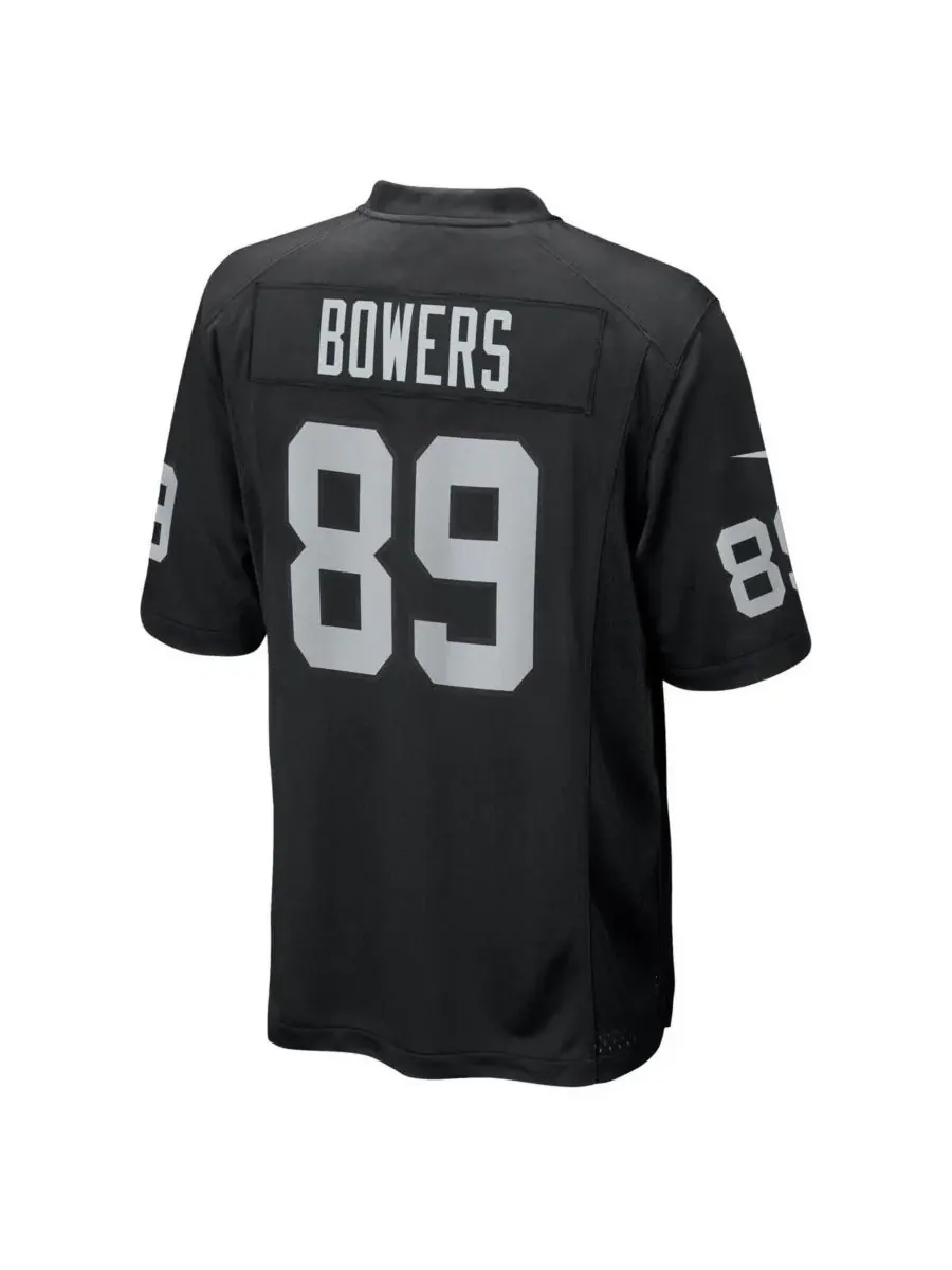 Nike Большая детская и девичья черная игровая футболка команды Las Vegas Raiders имени Брока Боуэрса — изображение 3 из 3