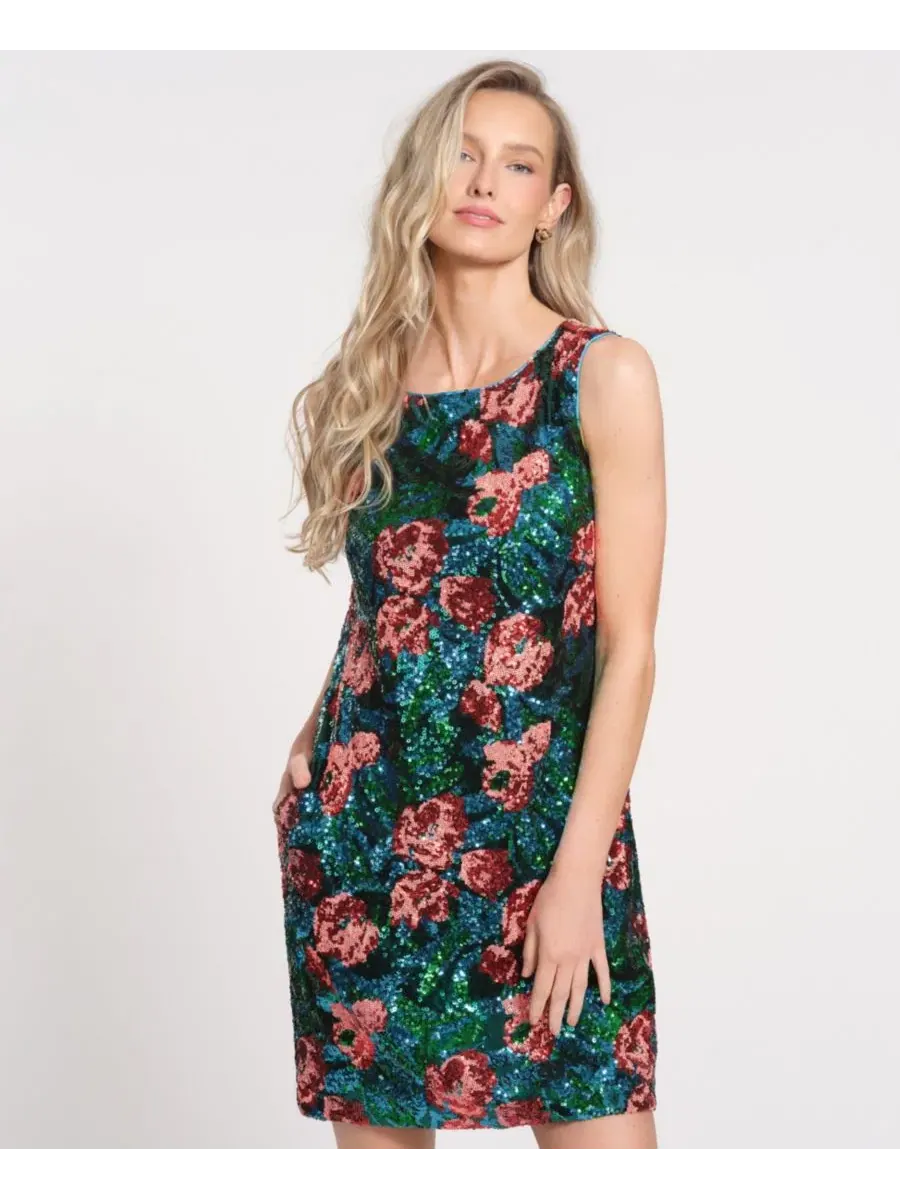 Платье-мини с принтом, без рукавов Isaac Mizrahi, Poppy Sequin — изображение 2 из 4