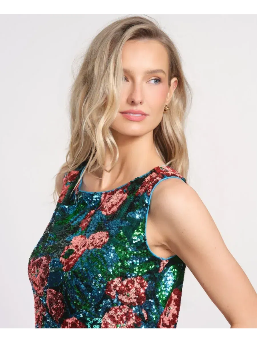 Платье-мини с принтом, без рукавов Isaac Mizrahi, Poppy Sequin — изображение 3 из 4