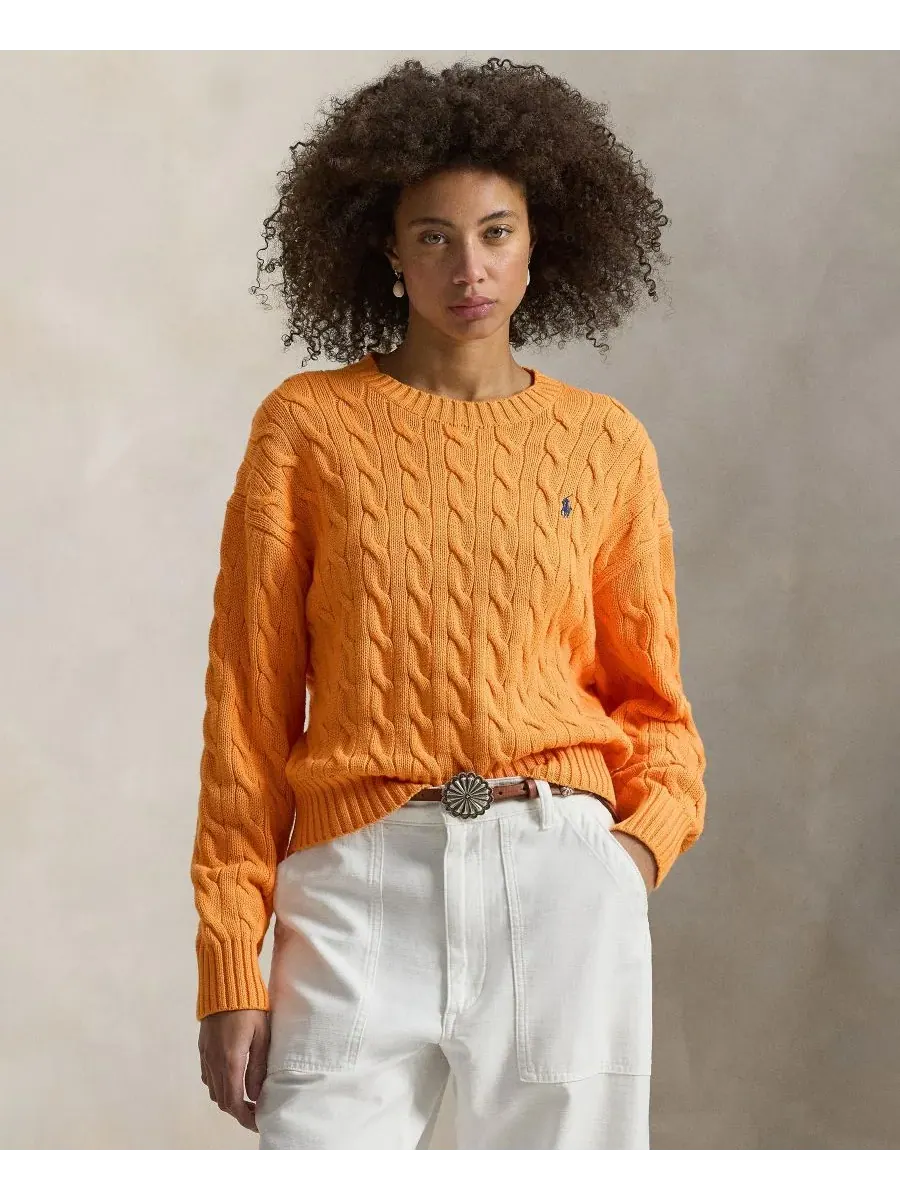 Женский хлопковый свитер крупной вязки с круглым вырезом Polo Ralph Lauren, Soft Clementine — изображение 1 из 4