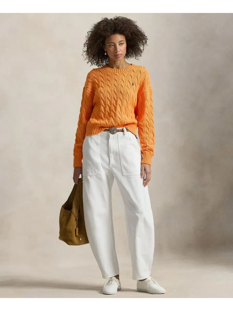 Женский хлопковый свитер крупной вязки с круглым вырезом Polo Ralph Lauren, Soft Clementine — изображение 2 из 4