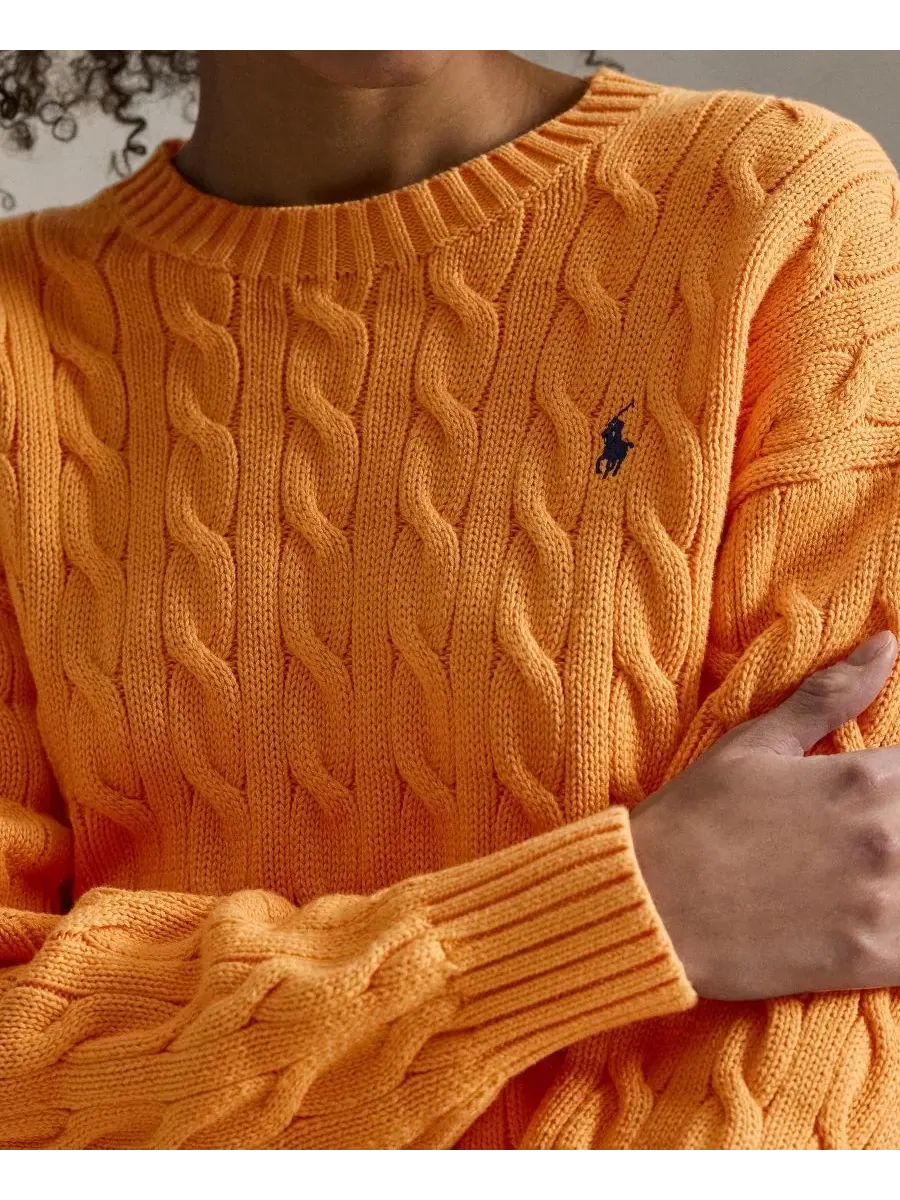 Женский хлопковый свитер крупной вязки с круглым вырезом Polo Ralph Lauren, Soft Clementine — изображение 3 из 4