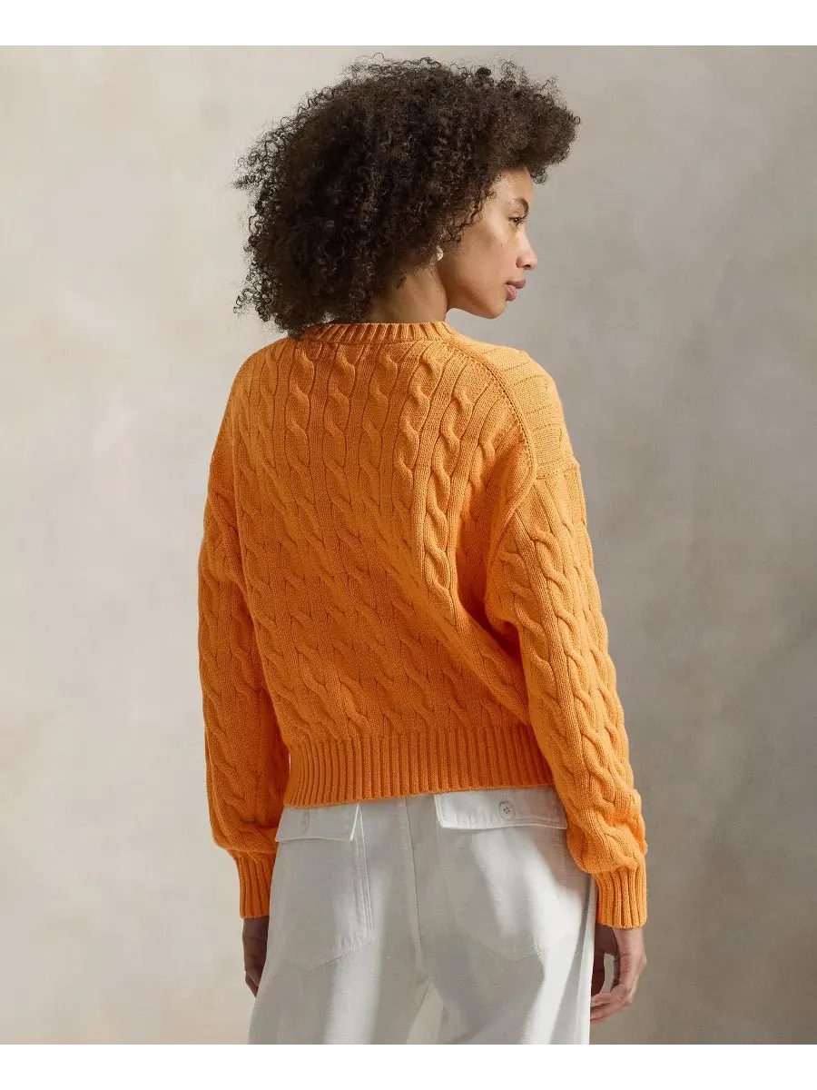 Женский хлопковый свитер крупной вязки с круглым вырезом Polo Ralph Lauren, Soft Clementine — изображение 4 из 4