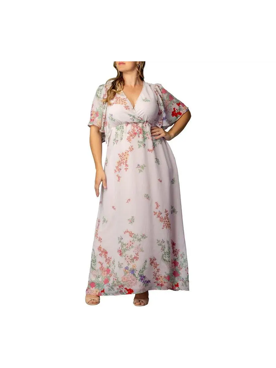 Платье макси с принтом Catalina Border Print Kiyonna, Cottage Garden Border