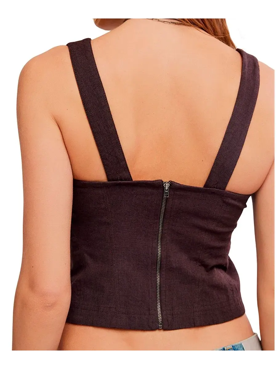 Топ с квадратным вырезом без рукавов Corset-Style Square Neck Sleeveless Top Free People, Deep Fudge — изображение 4 из 6