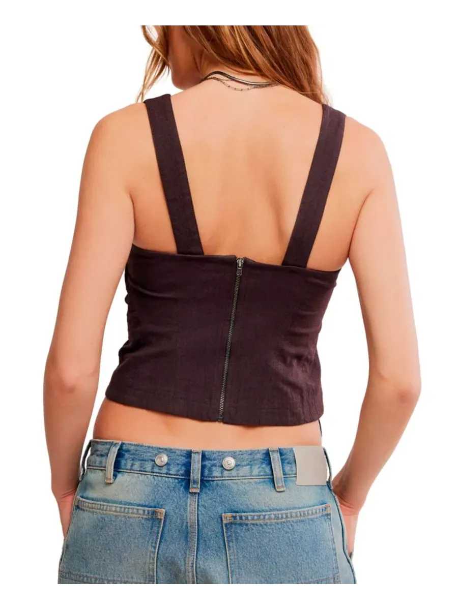 Топ с квадратным вырезом без рукавов Corset-Style Square Neck Sleeveless Top Free People, Deep Fudge — изображение 5 из 6