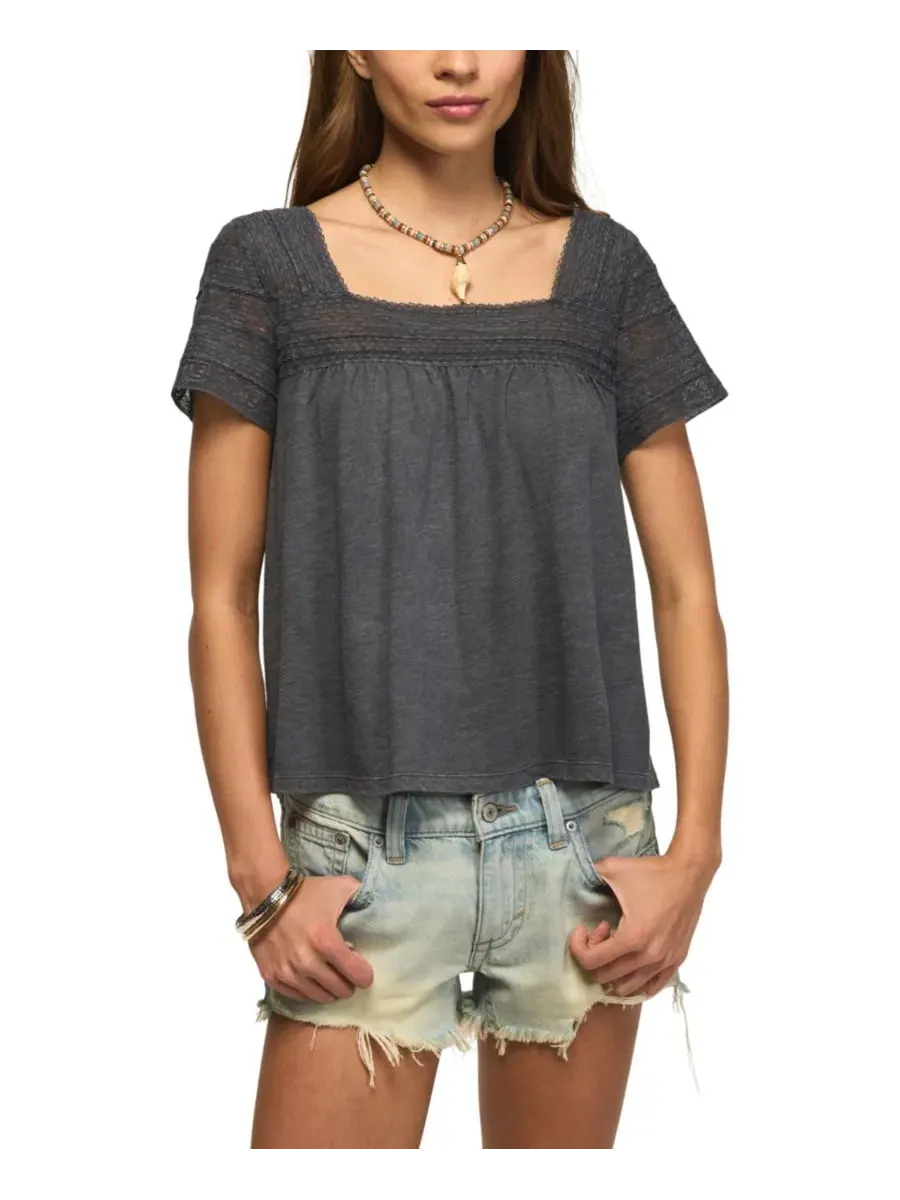 Топ-трапеция с кружевной отделкой Square Neck Lace Trim Swing Top Lucky Brand — изображение 1 из 6
