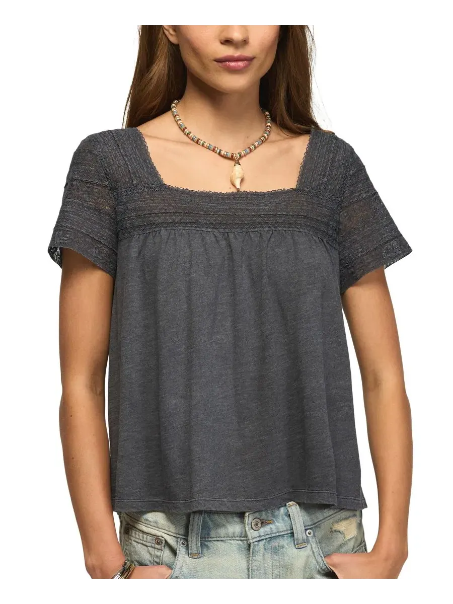 Топ-трапеция с кружевной отделкой Square Neck Lace Trim Swing Top Lucky Brand — изображение 2 из 6