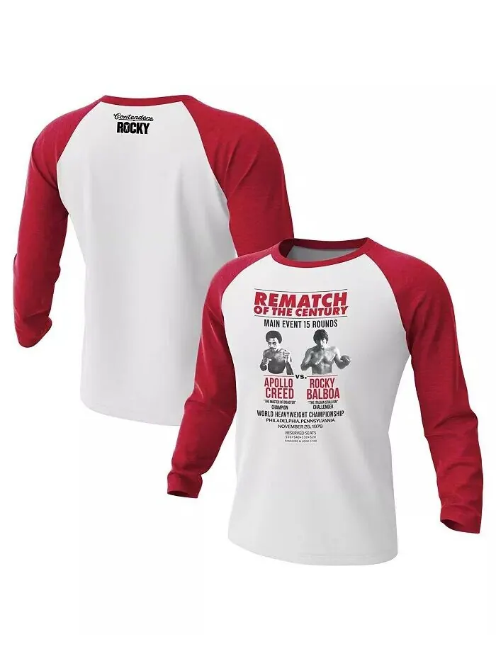 Футболка мужская белая/красная Rocky Rematch of the Century с рукавом 3/4 реглан Contenders Clothing — изображение 1 из 4