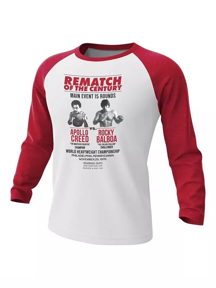 Футболка мужская белая/красная Rocky Rematch of the Century с рукавом 3/4 реглан Contenders Clothing — изображение 2 из 4