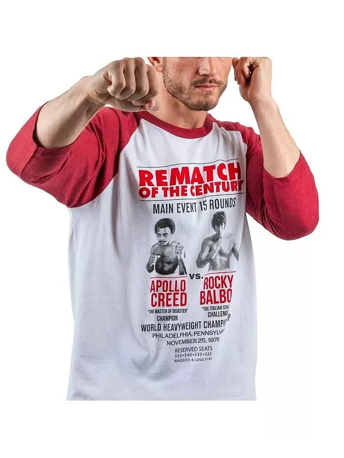 Футболка мужская белая/красная Rocky Rematch of the Century с рукавом 3/4 реглан Contenders Clothing — изображение 4 из 4